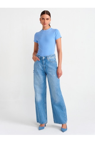 Dilvin Saat Cebi Kesik Straight Denim Pantolon Mavi