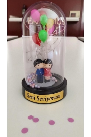Seni Seviyorum Balonlu Biblolu Fanus Led Işıklı Boyut 20 Cm