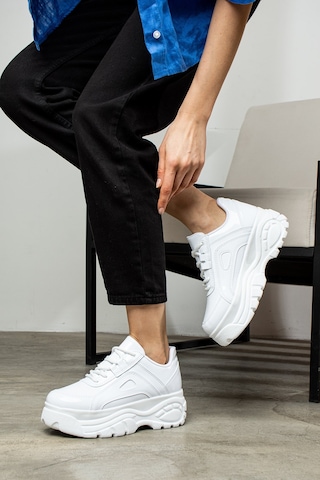 Nstil Günlük Kadın Spor Ayakkabı Yüksek Kalın Taban 6 Cm Suni Deri Sneaker 001 Beyaz - Rugan