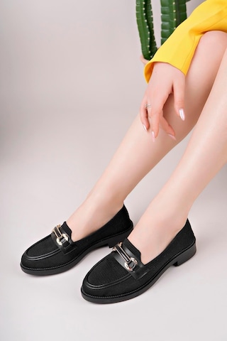 Aymood Kadın Nude Zincir Tokalı Kalın Taban Pu Deri Günlük Klasik Topuklu Loafer Makosen Ayakkabı F Krem Te Siyah