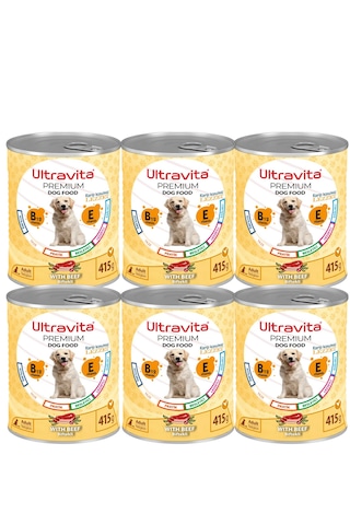 Ultravita Premium Yüksek Proteinli Sığır Etli Konserve Köpek Maması 6 x 415 G