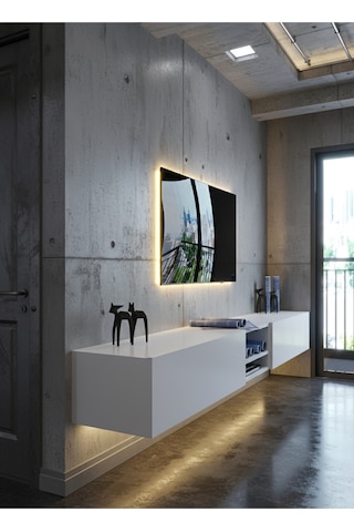 Resital Ledli Duvara Monte Tv Sehpası - Beyaz - W6009-1 Beyaz
