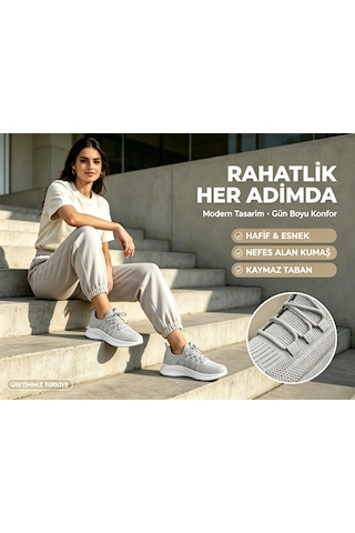 Leu Unısex Triko Spor Ayakkabı Desenli Gri