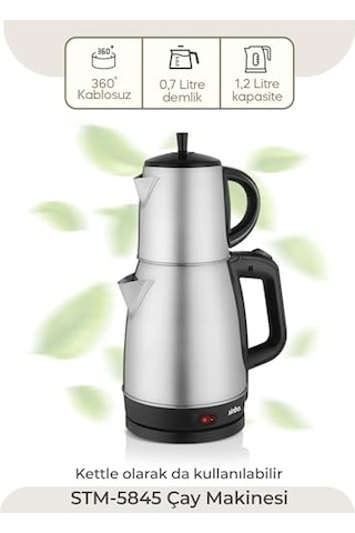 Stm-5845 Çelik Elektrikli Çay Makinesi Inox Çaycı 2-in-1 Demlik Su Isıtıcı 1600w Otomatik Kapama Diğer