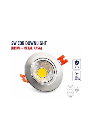 Lampist 5w Metal, Krom Kasa Cob Downlıght 4000k Lampist 5w Metal, Krom Kasa Cob Downlıght 4000k