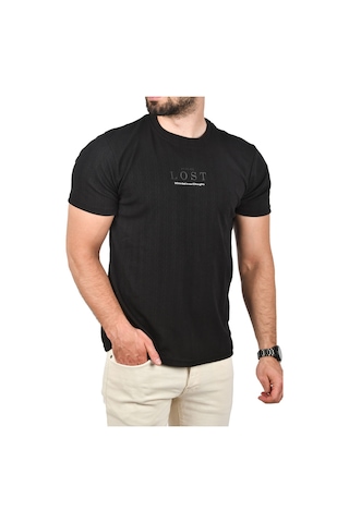 Deepsea Erkek Siyah Nefes Alan Pamuklu Tişört Bisiklet Yaka Dar Kesim Yumuşak Dokulu Tişört 2504352 Siyah