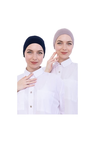 Modish Group Kadın Tesettür Bone Bağcıklı Dikişsiz Penye 4 Parça Set Siyah, Lacivert, Krem, Açık Vizon
