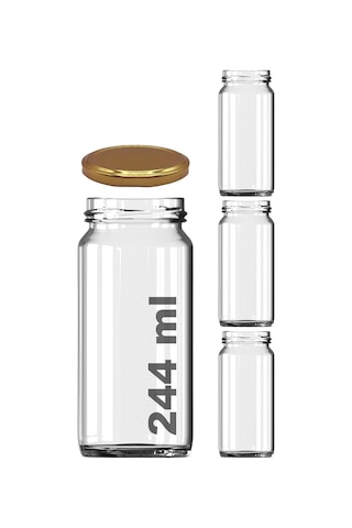 Lexroo 3 Adet 224 Ml Cam Kavanoz, Gold Metal Kapaklı, Şeffaf Konserve Kavanozu 224 Mililitre