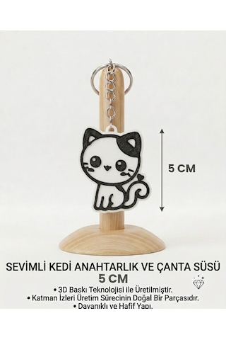 Sevimli Yavru Kedi Anahtarlık & Çanta Süsü Beyaz - Siyah