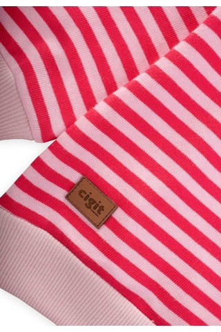 Çizgili Triko Sweatshirt 0-4 Yaş Pudra Mercan Pudra