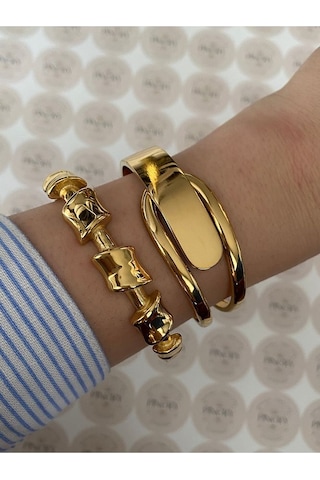 Pinery Jewels Kesme Gold Modern Paslanmaz Çelik Kelepçe Bileklik -günlük Ve Öze Altın