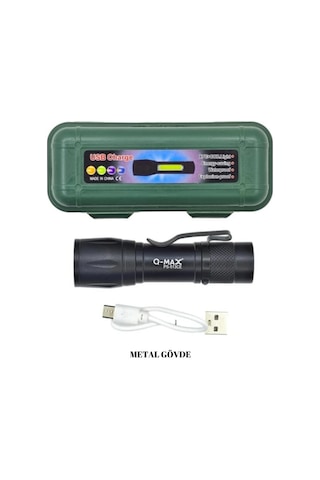 2 Adet Q-max Xpe Usb Charge Zomlu El Feneri Siyah
