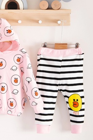 Babydonat Civciv Desenli 2'li % 100 Pamuk Kız Bebek Takımı Pembe