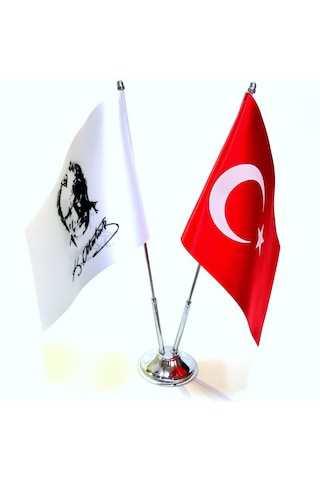 Türk Bayrağı ve Atatürk İmza İkili Masa Bayrak Takımı
