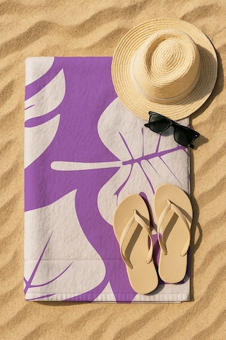Plaj Havlusu Yaprak Dijital Baskılı 70x150 Cm Plaj Havlusu - Mor Diğer