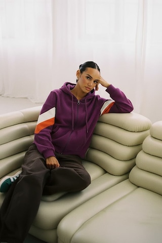 Markapia Kadın Fermuarlı Kapüşonlu Cepli Polar Sweatshirt Mor