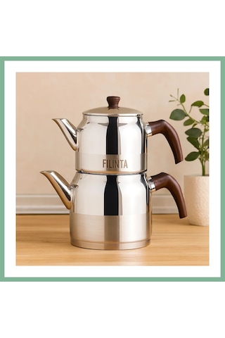 Bşkvirgo Orta Boy Çelik Çaydanlık Seti Çift Kapaklı, Süzgeçli 1.25l/2.25l Bsk2026 Çok Renkli