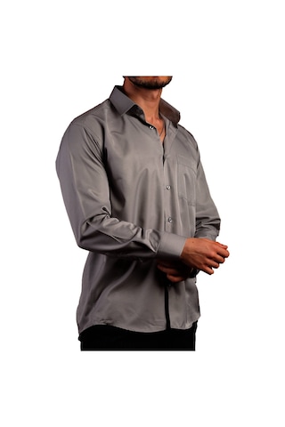 Koyu Gri Büyük Beden Rahat Kesim Micro Kumaş Kol Düğmeli Regular Fit Erkek Gömlek - 190-7 001