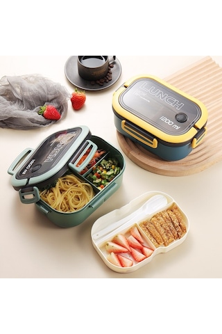 Taşınabilir Bölmeli Çift Katmanlı Öğle Yemeği Kutusu - Mavi