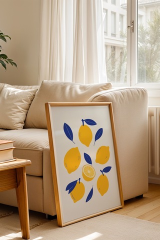 Limon Temalı Dekoratif Yaz Konseptli Poster Tablo Ahşap Çerçeveli