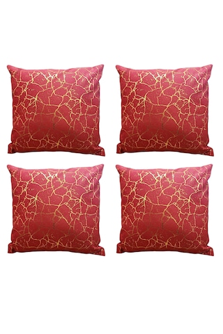Soho Kumaş Altın Varak Desenli Dekoratif 4'lü Kırlent Yastık Kılıfı Seti 42 x 42 CM Kırmızı