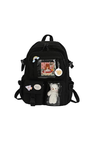 Moveevo Kadınlar İçin Sıfır Nylon Çift Omuzlu Sırt Çantası, Fashion Stili, 40x30x11 Cm, Siyah, Planda Desen, Çalışma/okul Kullanıma Uygun Siyah