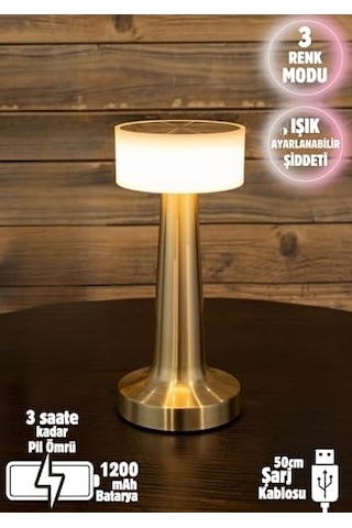 Dekoratif Şarjlı Dokunmatik Led Masa Lambası Usb Kablolu Abajur Ve Gece Lambası Altın .