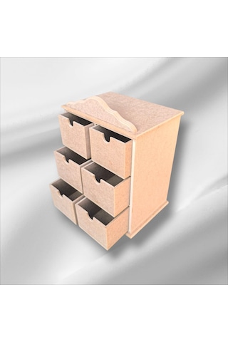 Ahşap Ham Mdf 6 Çekmeceli Takı-makyaj-aksesuar Organizer Kutu