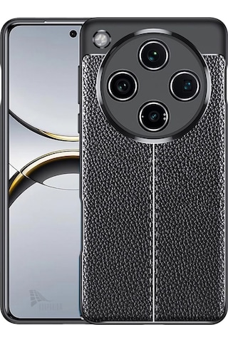 Oppo Find X8 Pro Uyumlu Silikon Kılıf Deri Desenli Kamera Korumalı Darbe Emici Autofocus Kapak Siyah
