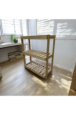 Doğal Ahşap 3 Katlı Ayakkabılık Ahşap