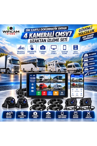 Sim Kart Destekli 4 Kameralı Araç Kamera Seti
