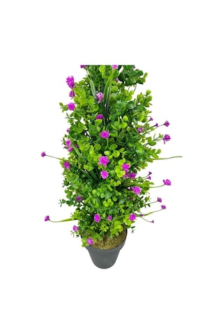 Yapay Çiçek Siyah Saksıda Mor Lotuslu Yeşil Şimşir Ağacı 70 30cm Mor