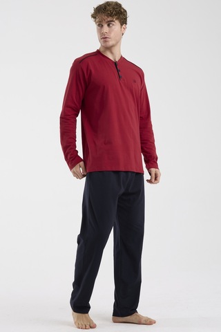 Sementa Düğme Yakalı Rahat Kalıp Pijama Takım - Bordo Bordo
