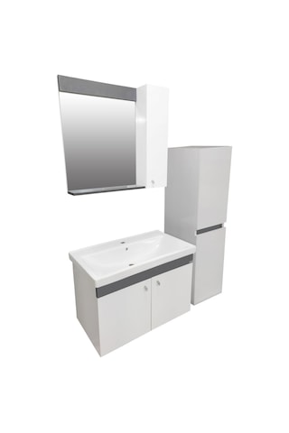 Karen Banyo New Bahar 80 Cm Banyo Dolabı Boy Dolap Hediyeli Antrasit - Beyaz