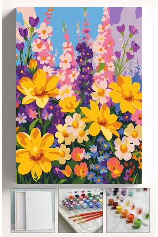 Sayılarla Boyama Seti Numaralı Tuval Fırça Boya Askı Aparatı Dahil Set 40x50 Cm - Sarı Papatyalar