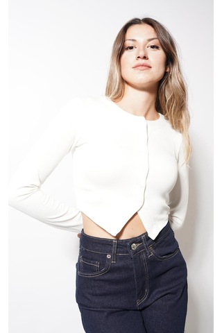 Ckm Moda Echo Düğmeli Modal Bluz Beyaz