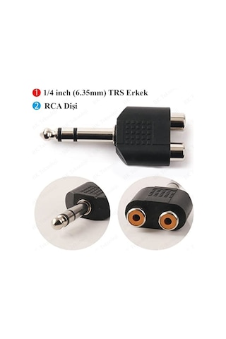 6.35mm 1/4 Erkek Stereo to 2RCA Dişi Çevirici Adaptör