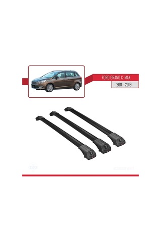 Ford Grand C-max 2011-2019 Arası İle Uyumlu Ace-1 Ara Atkı Tavan Barı Siyah 3 Adet Bar