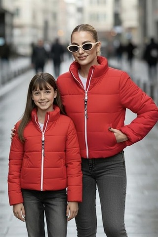 Veraura Lifestyle Kız Çocuk Kırmızı Sırtı Taş Baskılı Şişme Mont