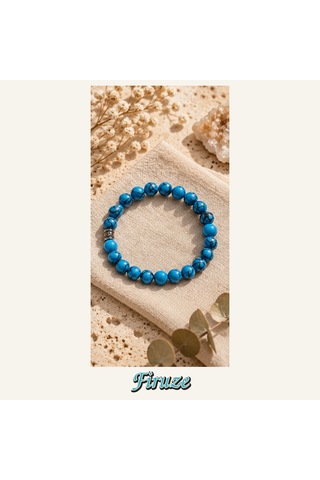 Firuze Taşı Bileklik 8 Mm, Unisex, Elastik Çok Renkli