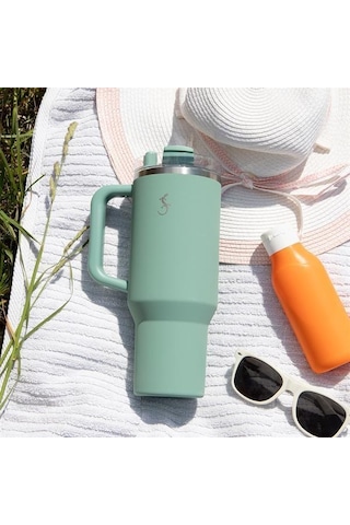 Lurch - Big Cup 1.2 L Adaçayı Yeşil, Paslanmaz Çelik Termos - Uzatılabilir Pipetli, Çift Cidarlı, Sızdırmaz - 240877 Beyaz