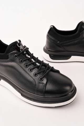 Muggo Reid Hakiki Deri Erkek Kalın Taban Bağcıklı Günlük Casual Sneaker Siyah
