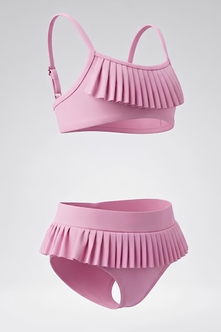 Modanino Kız Çocuk 2'li Mayo Takımı-Pileli ve Fırfırlı Üst ve Alt Mayo 7-12 Yaş 12710ıs Pembe