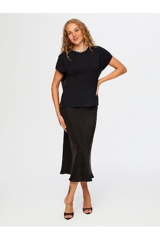 Faik Sönmez Arkası Liyoselli Dokuma Garnili Kadın T-shirt Uw26blz028 Siyah
