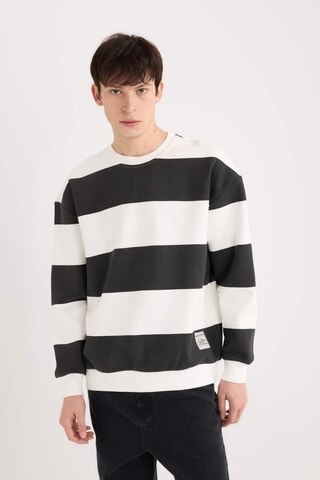 DeFacto Boxy Fit Bisiklet Yaka Çizgili Dokuma Etiketli Sweatshirt A9066AX24AUBK81