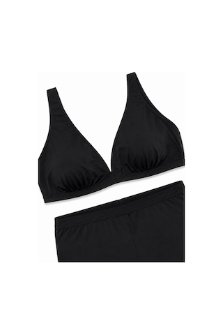 Büyük Beden Kalın Askılı Sabit Pedli Kadın Şortlu Bikini Takım Siyah