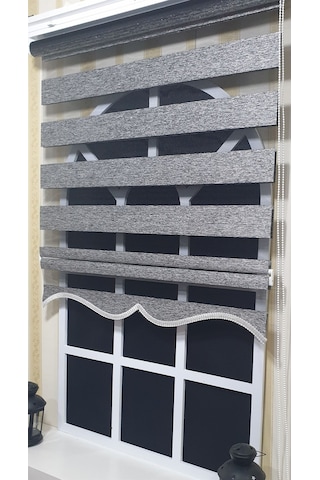 Zebra Stor Perde Siyah Gümüş Etek Dilimli St 009