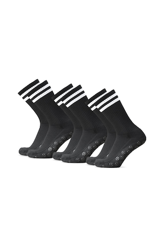 Youmex 3'lü Siyah Futsal Çorapları - Konforlu, Neme Dayanıklı, Kaymaz Altlı Poliester Erkek Spor Çorap Seti Siyah