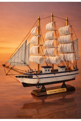 İsime Kişiye Özel Dekoratif Premium Ahşap El Yapımı Yelkenli Gemi Maketi 33x33 Cm Biblo Hediye 531-f Çok Renkli 98853835