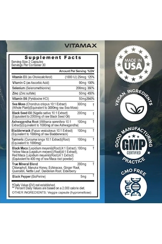 Sea Moss + Maca + Black Seed Oil + Ashw. Bladderwrack + Turmeric 60 Kapsül
